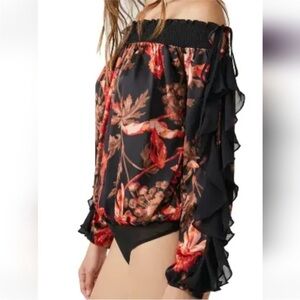 Free People Born To Love Bodysuit Top Midnight Combo Black
